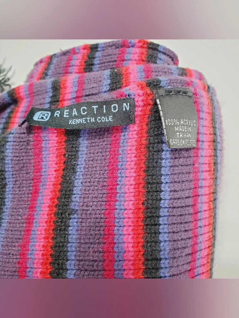 Kenneth Cole Reaction Women's Winter Knit Scarf Multicolor Striped Pattern 72x7